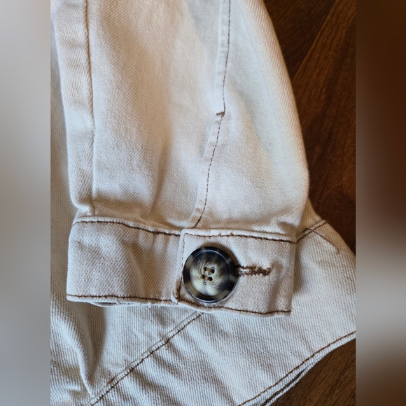 Free People Ivory Eisenhower Slouchy Denim Jacket Size Oversized Preppy - Picture 6 of 6